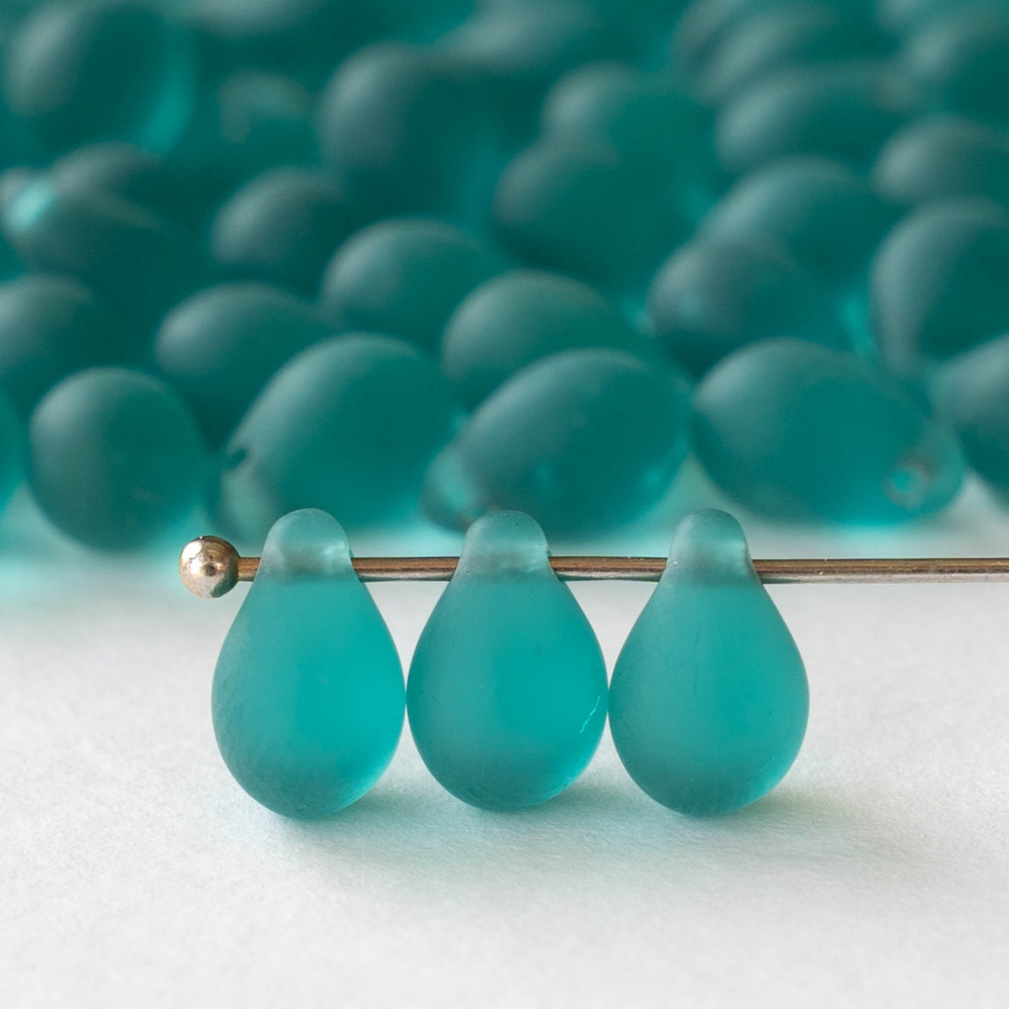 6x9mm Glass Teardrop Beads - Matte Teal - 30 or 60 beads