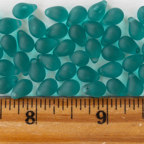 6x9mm Glass Teardrop Beads - Matte Teal - 30 or 60 beads