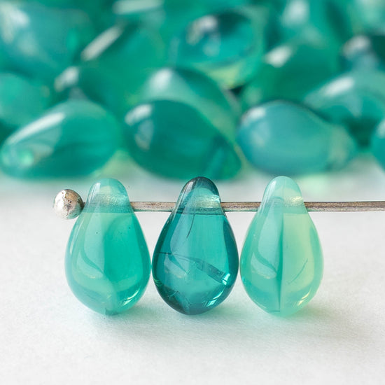 6x9mm Glass Teardrop Beads - Teal Seafoam Mix - 30 or 60 beads