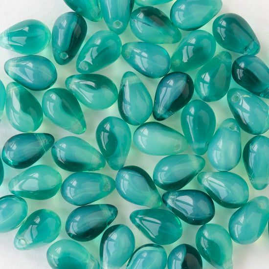 6x9mm Glass Teardrop Beads - Teal Seafoam Mix - 30 or 60 beads