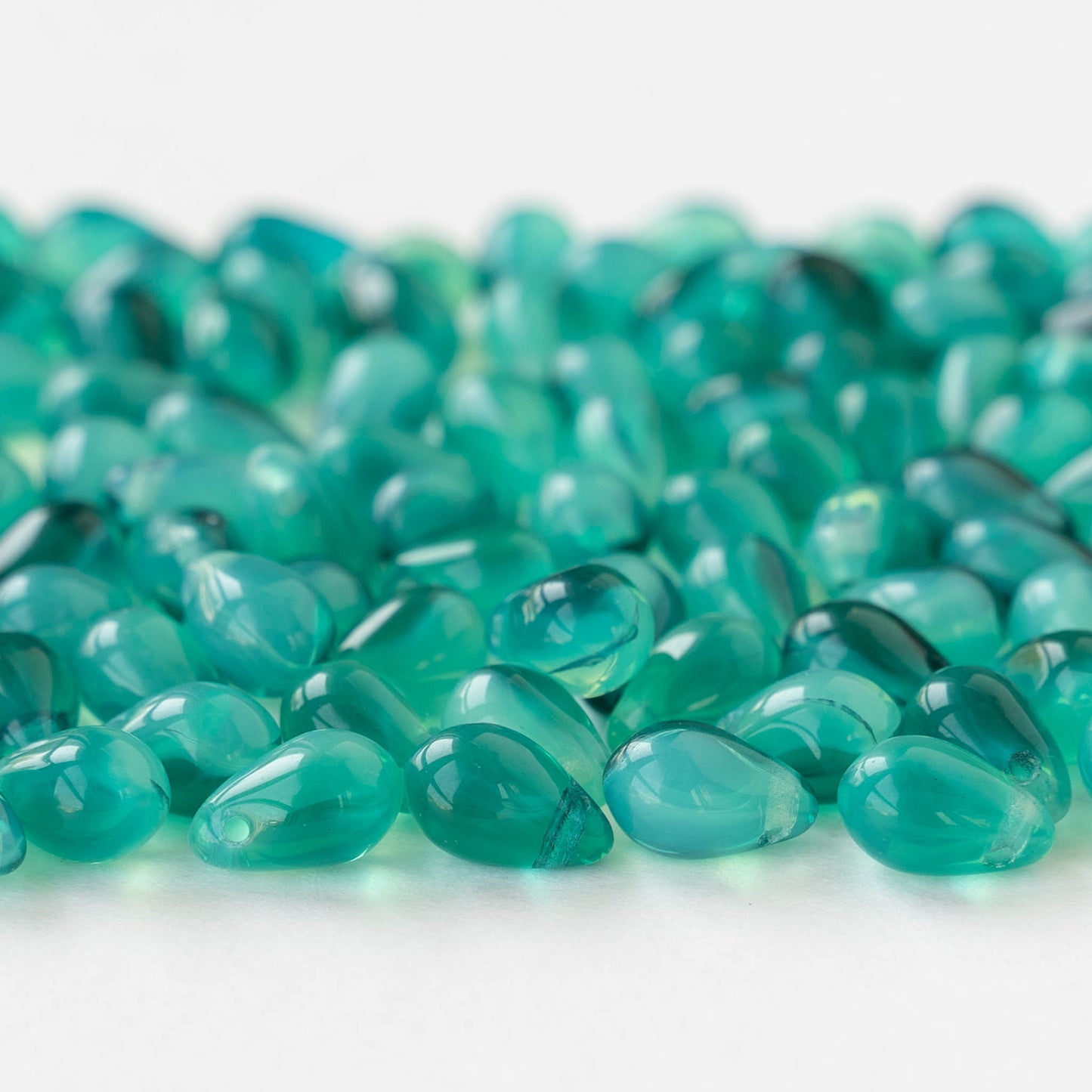 6x9mm Glass Teardrop Beads - Teal Seafoam Mix - 30 or 60 beads