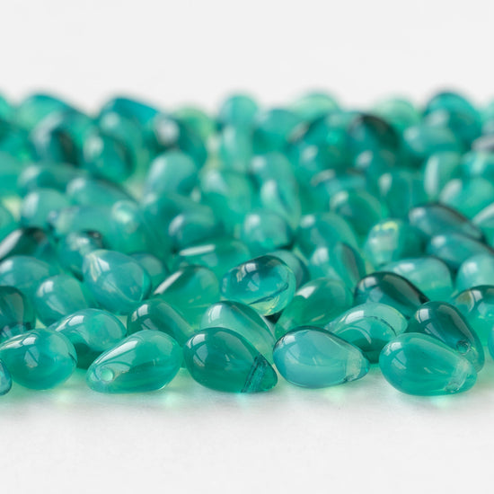 6x9mm Glass Teardrop Beads - Teal Seafoam Mix - 30 or 60 beads
