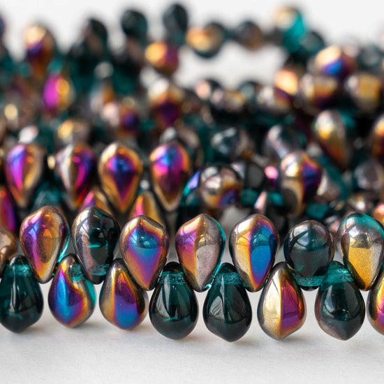 6x9mm Glass Teardrop Beads - Teal Sliperit - 30 Beads