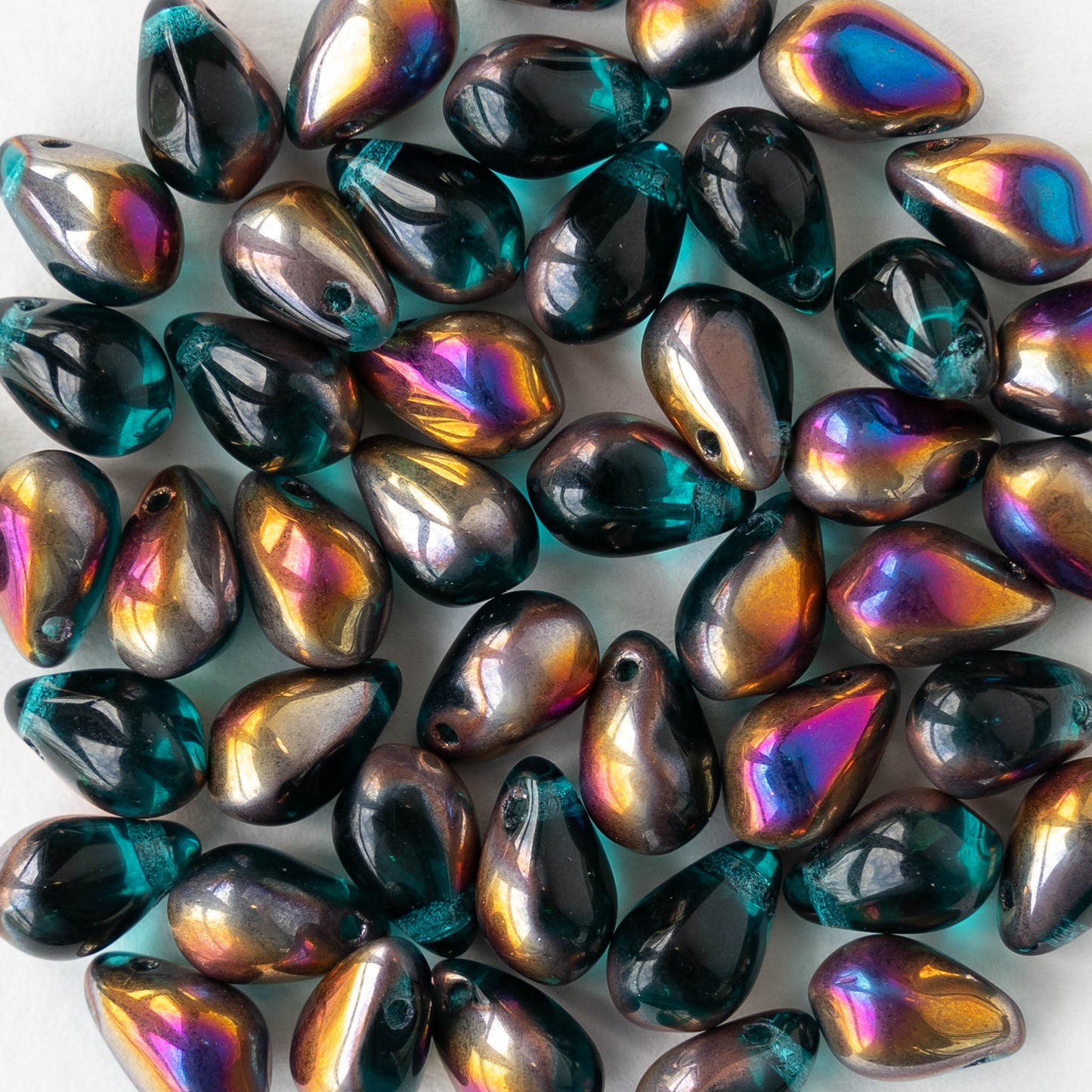 6x9mm Glass Teardrop Beads - Teal Sliperit - 30 Beads