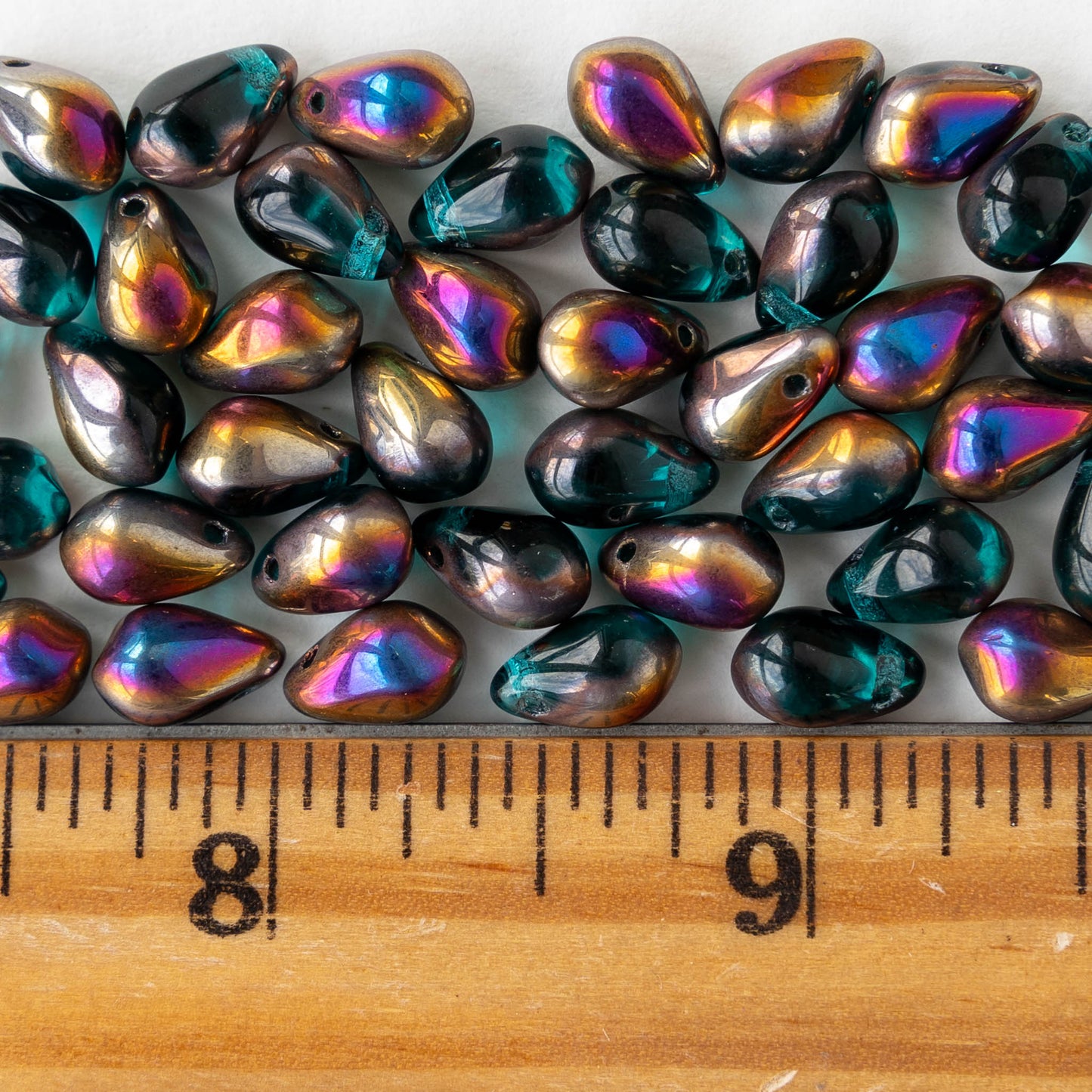 6x9mm Glass Teardrop Beads - Teal Sliperit - 30 Beads