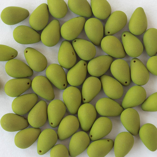 Load image into Gallery viewer, 6x9mm Glass Teardrop Beads - Opaque Matte Lime Green - 50 Beads
