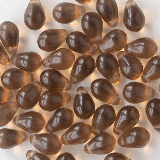 6x10mm Glass Teardrop Beads - Topaz - 60 Beads