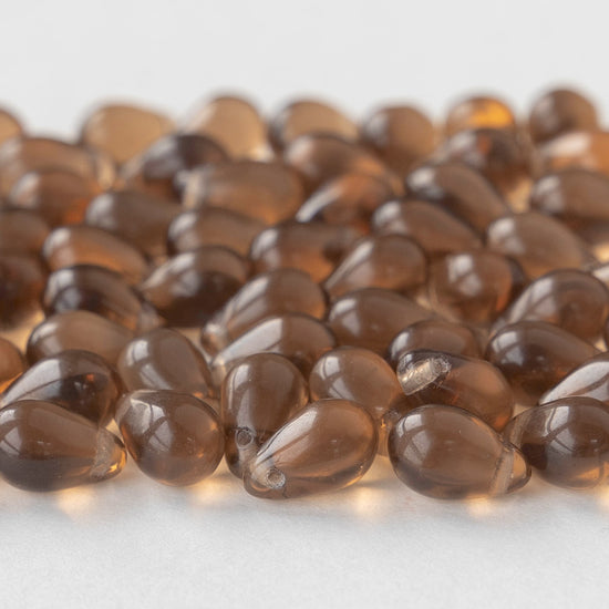 6x10mm Glass Teardrop Beads - Topaz - 60 Beads