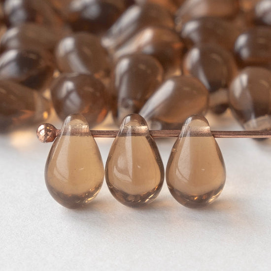 6x10mm Glass Teardrop Beads - Topaz - 60 Beads