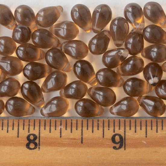 6x10mm Glass Teardrop Beads - Topaz - 60 Beads