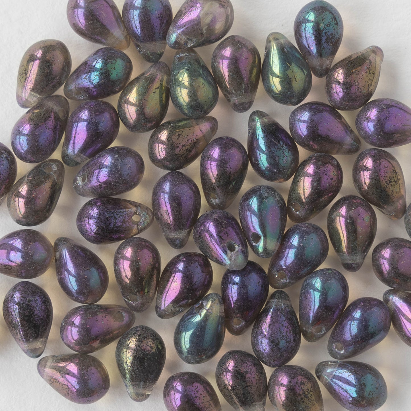 Load image into Gallery viewer, 6x9mm Glass Teardrop Beads - Light Sage Iris Luster - 50 Beads
