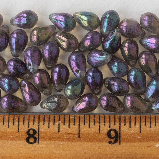 Load image into Gallery viewer, 6x9mm Glass Teardrop Beads - Light Sage Iris Luster - 50 Beads
