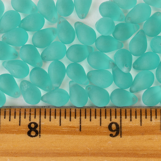 6x9mm Glass Teardrop Beads - Seafoam Matte - 50 Beads