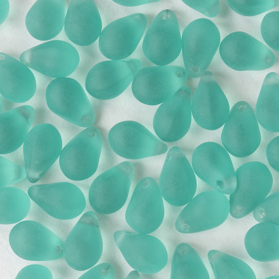 6x9mm Glass Teardrop Beads - Seafoam Matte - 50 Beads