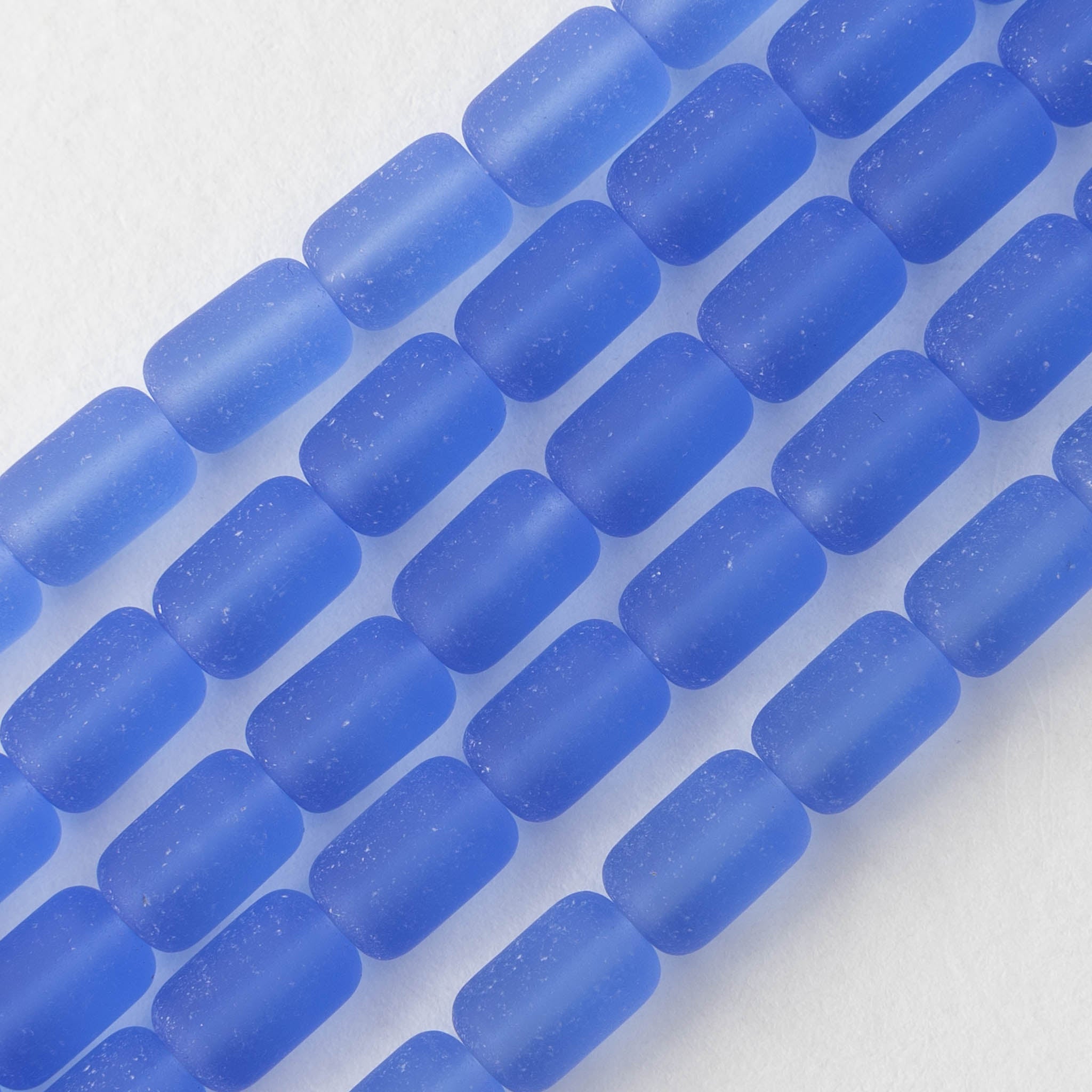 6x9mm Frosted Glass Tube Beads Sapphire Blue 26 Beads Funkyprettybeads