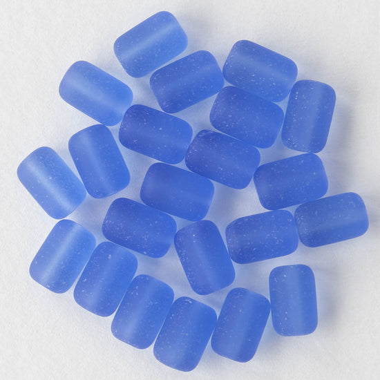 6x9mm Frosted Glass Tube Beads - Sapphire Blue - 26 beads