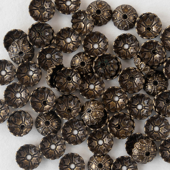 7mm Antiqued Brass Filagree Bead Caps - 20 Pieces