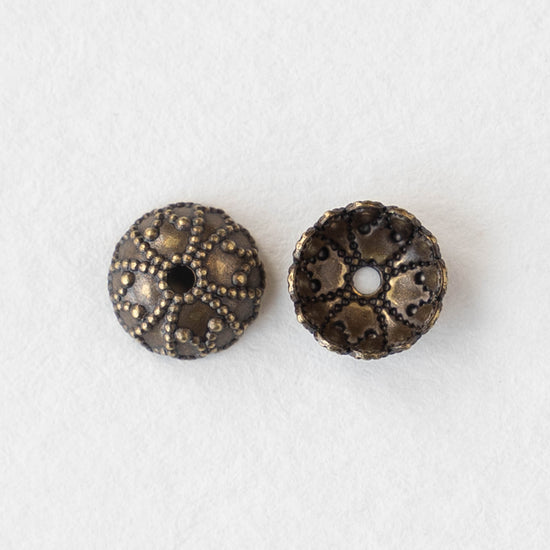 7mm Antiqued Brass Filagree Bead Caps - 20 Pieces