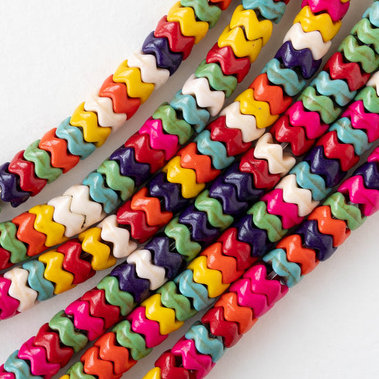 7mm Howlite Chevron Beads - Rainbow - 16 inch strand ~130 beads