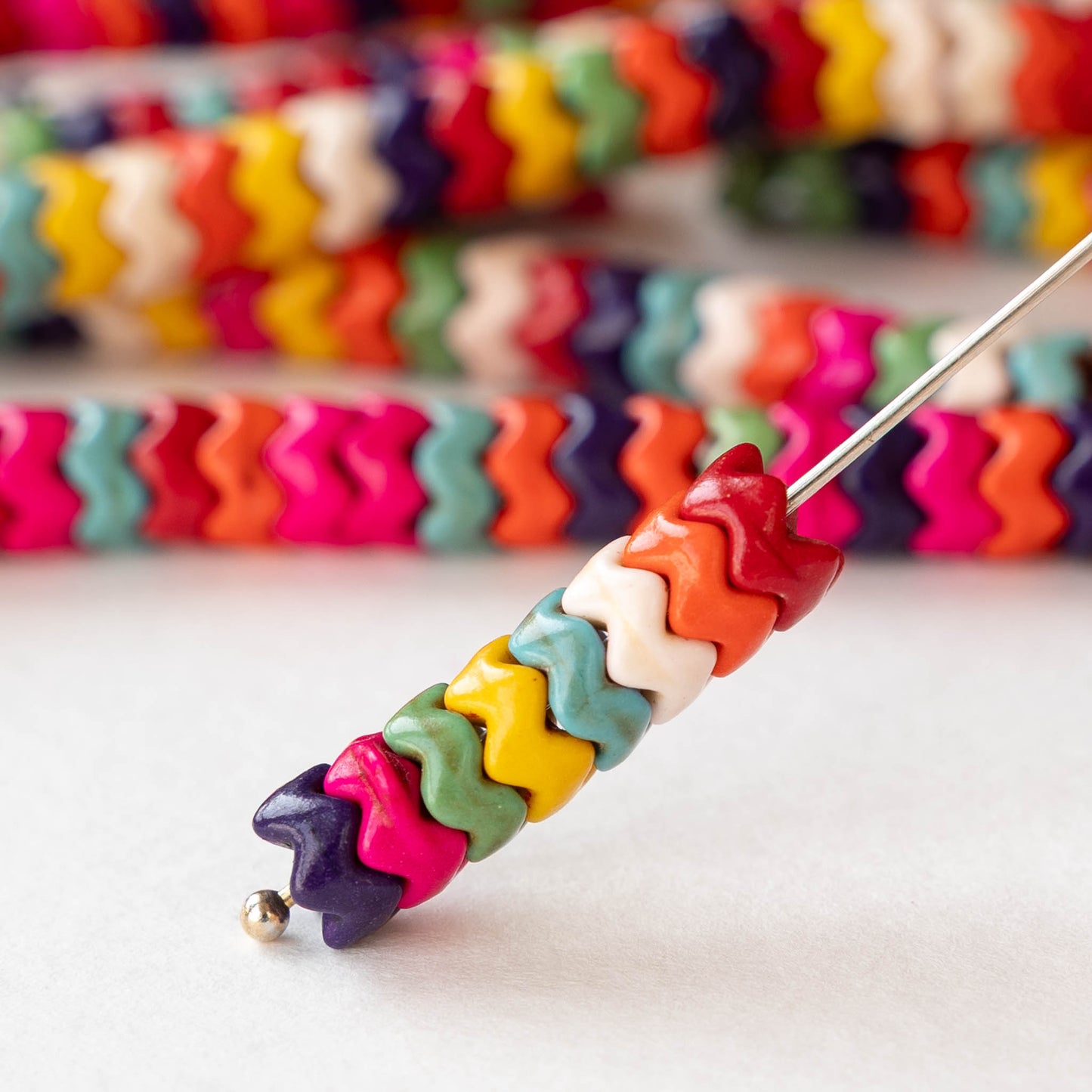 7mm Howlite Chevron Beads - Rainbow - 16 inch strand ~130 beads