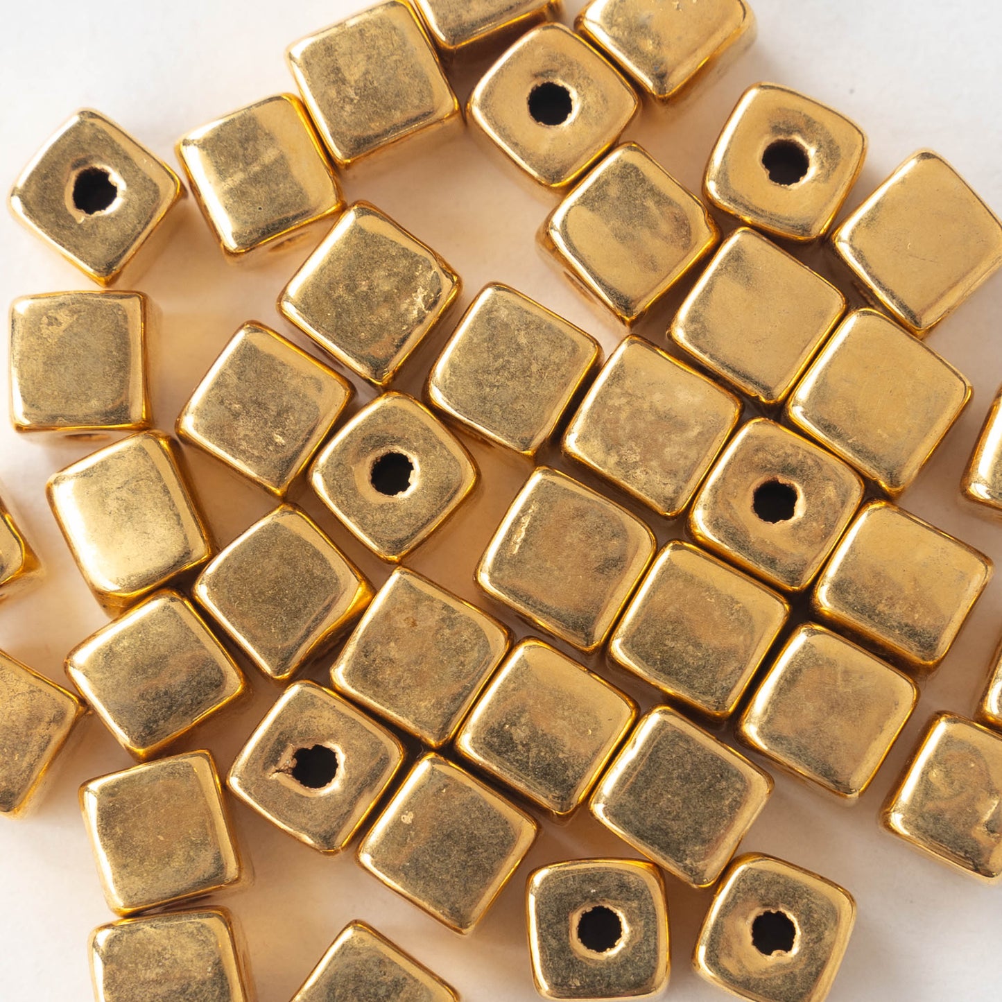 7mm Ceramic Cube Beads - 24k Gold - 10 0r 30