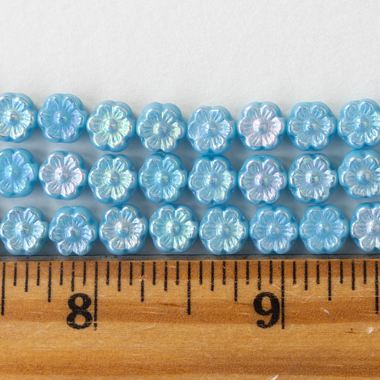 6mm Glass Flower Beads - Opaque Light Blue AB - 30 Beads