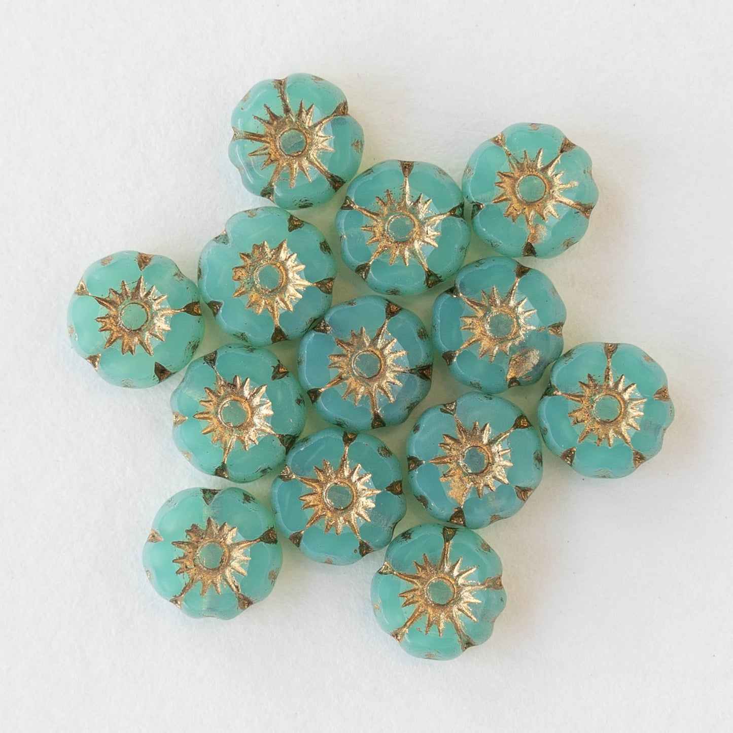 7mm Glass Flower Beads - Seafoam Opaline - 12 Beads