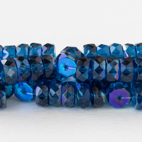 7mm Firepolished Glass Heishi Beads - Transparent Azure Blue AB - 15 Beads