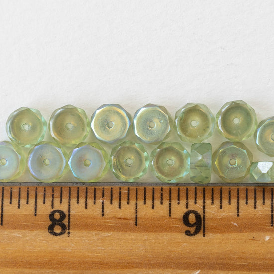 7mm Firepolished Glass Heishi Beads - Transparent Celadon Green AB - 15 Beads