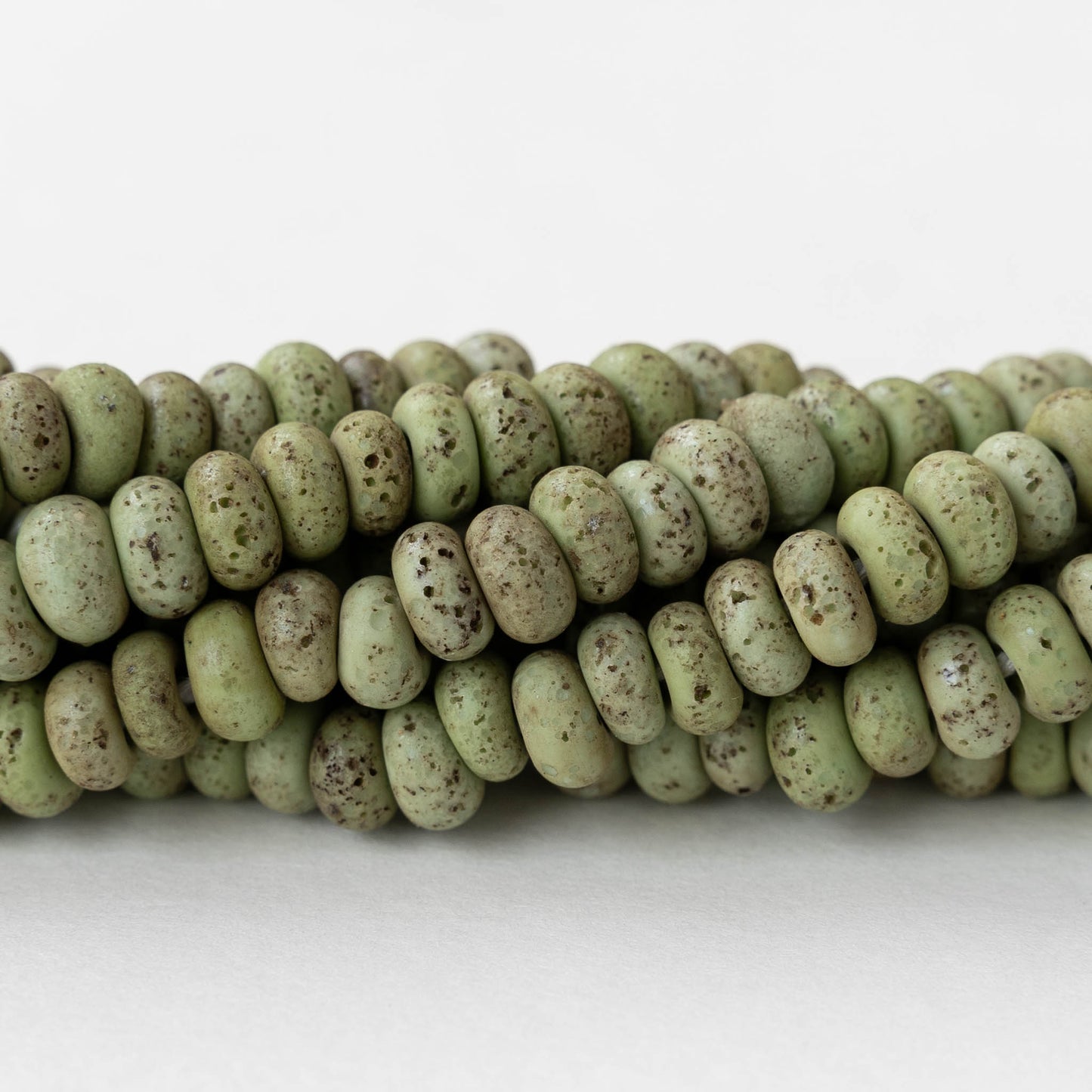 7x4mm Antique Java Donut Beads - Matte Green - Whole or Half Strand