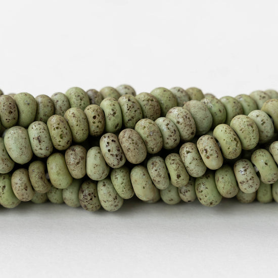 7x4mm Antique Java Donut Beads - Matte Green - Whole or Half Strand