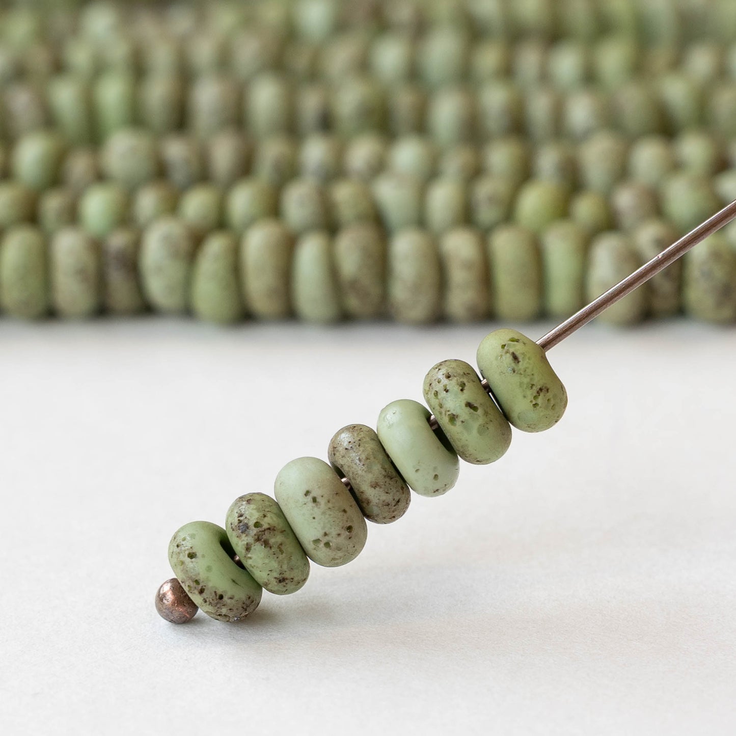 7x4mm Antique Java Donut Beads - Matte Green - Whole or Half Strand