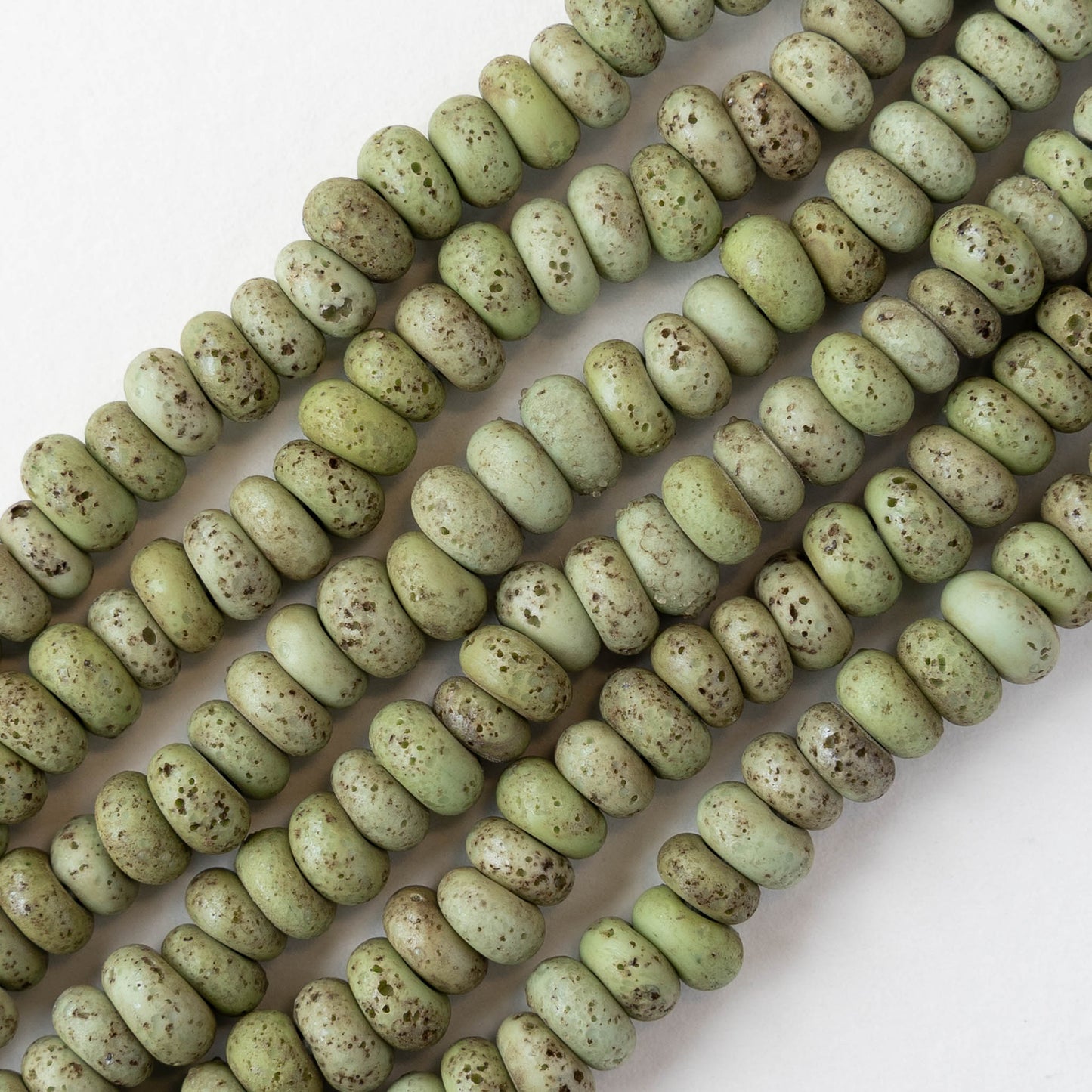7x4mm Antique Java Donut Beads - Matte Green - Whole or Half Strand