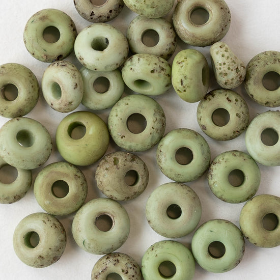 7x4mm Antique Java Donut Beads - Matte Green - Whole or Half Strand