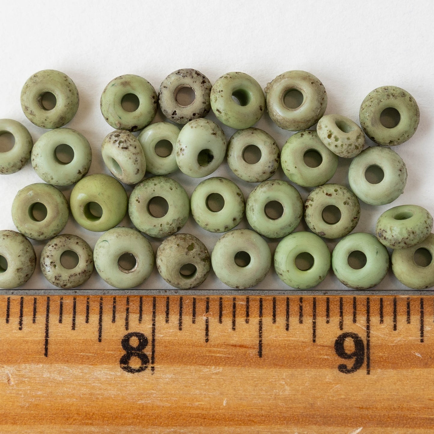 7x4mm Antique Java Donut Beads - Matte Green - Whole or Half Strand
