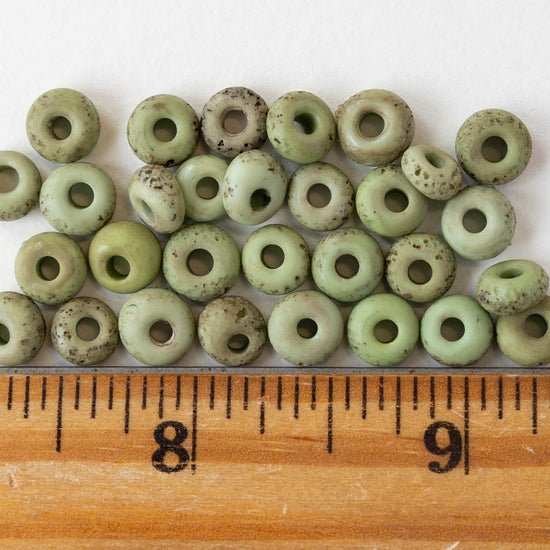 7x4mm Antique Java Donut Beads - Matte Green - Whole or Half Strand