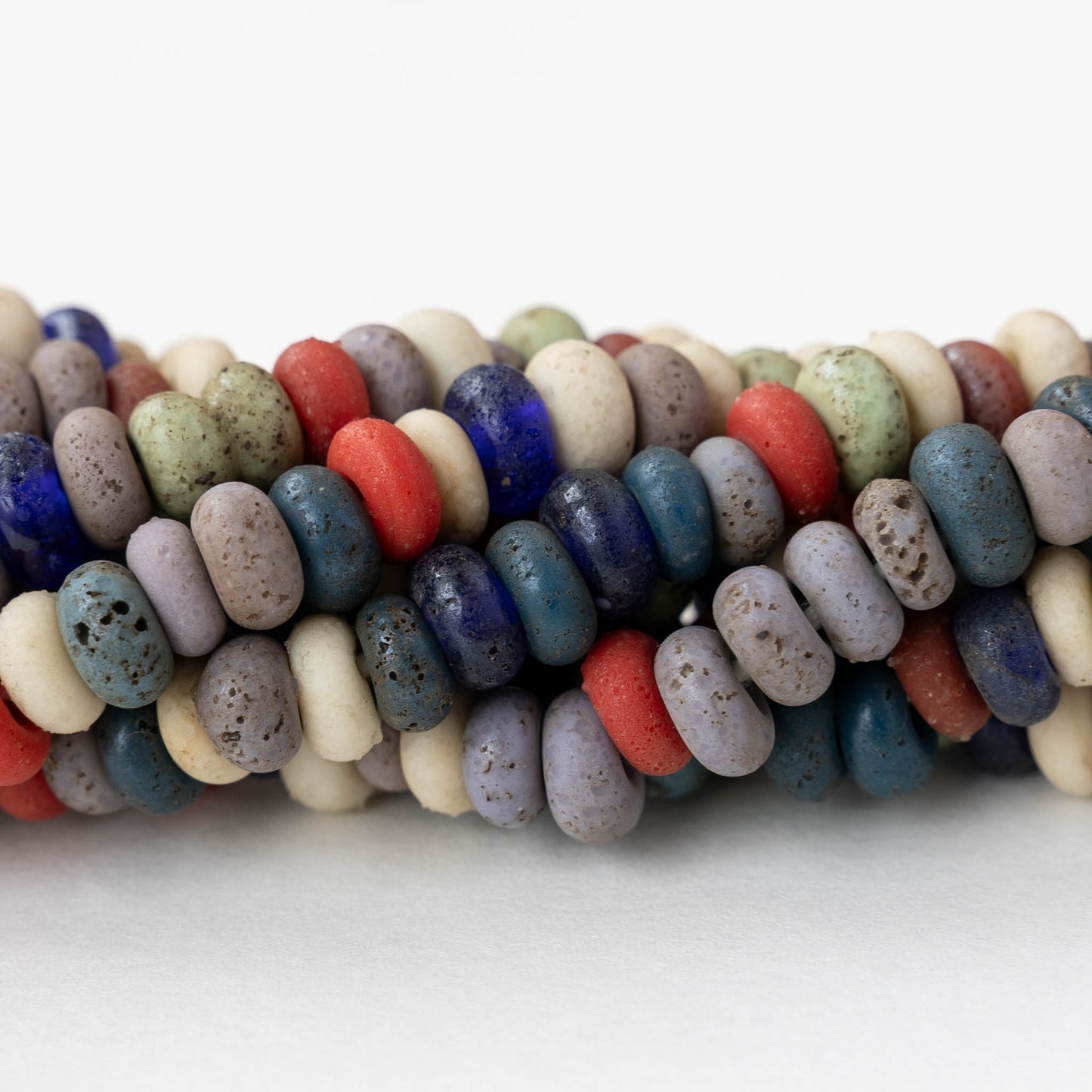 7x4mm Antique Java Donut Beads - Matte Color Mix with White - Whole or Half Strand