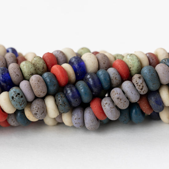 7x4mm Antique Java Donut Beads - Matte Color Mix with White - Whole or Half Strand