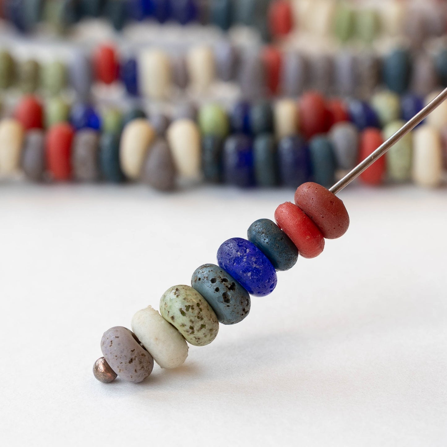 7x4mm Antique Java Donut Beads - Matte Color Mix with White - Whole or Half Strand