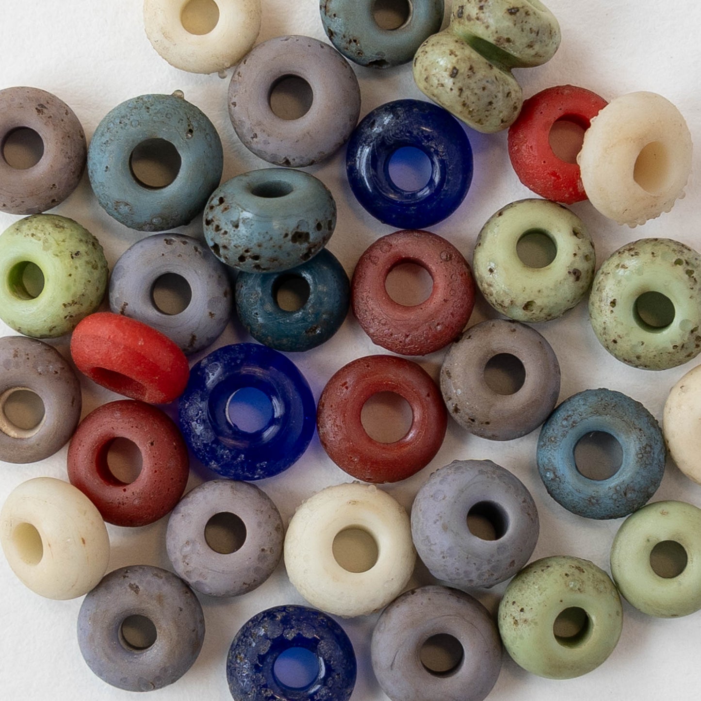 7x4mm Antique Java Donut Beads - Matte Color Mix with White - Whole or Half Strand