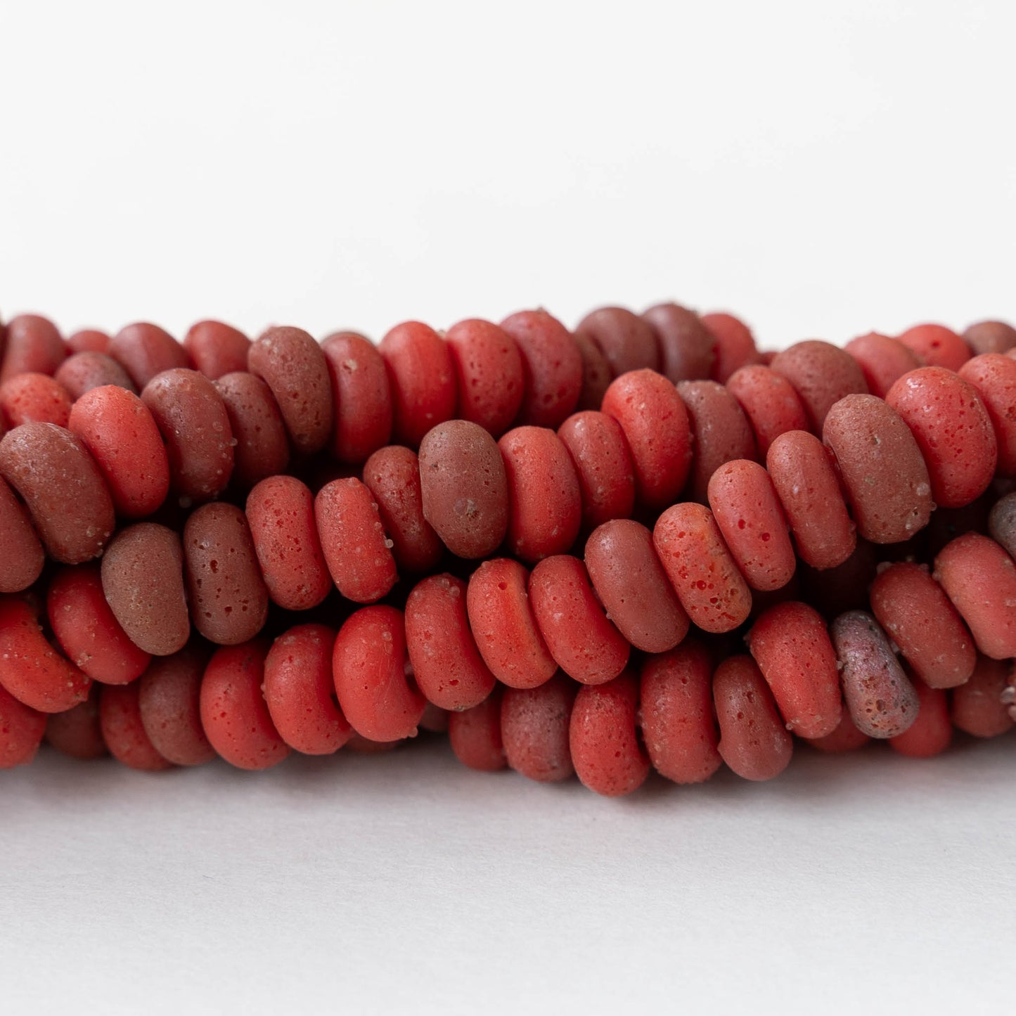 7x4mm Antique Java Donut Beads - Matte Red - Whole or Half Strand