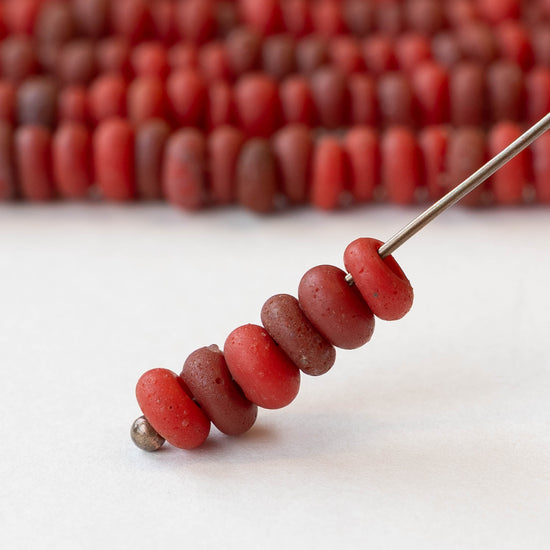 7x4mm Antique Java Donut Beads - Matte Red - Whole or Half Strand