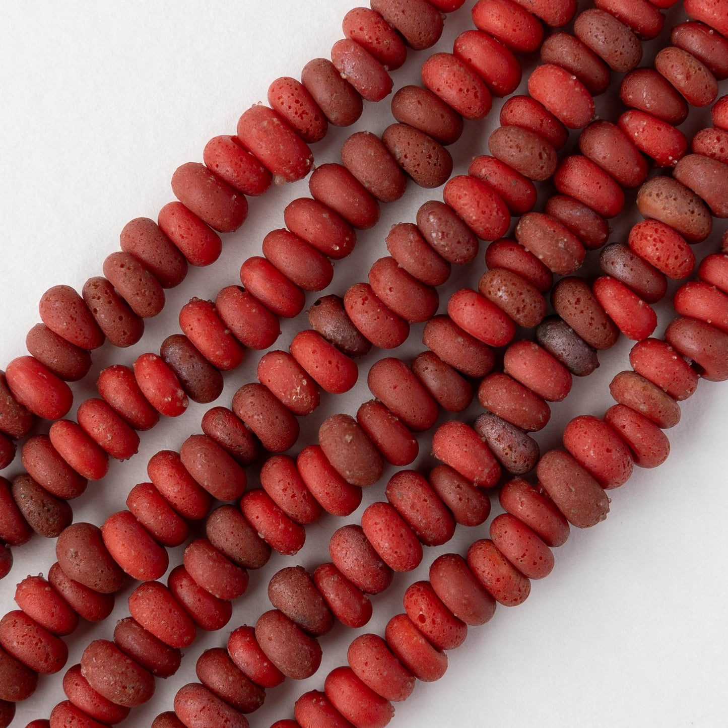 7x4mm Antique Java Donut Beads - Matte Red - Whole or Half Strand