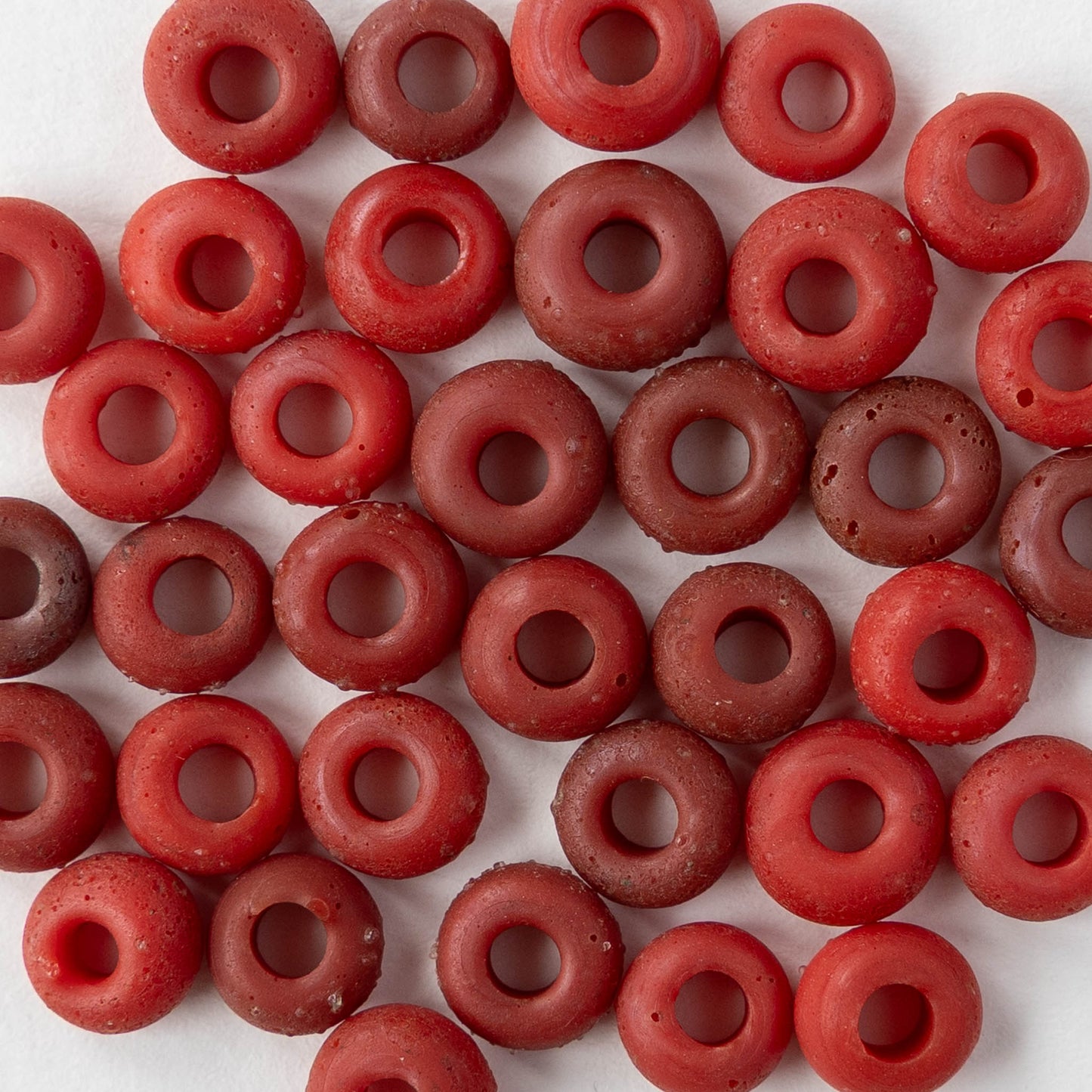 7x4mm Antique Java Donut Beads - Matte Red - Whole or Half Strand