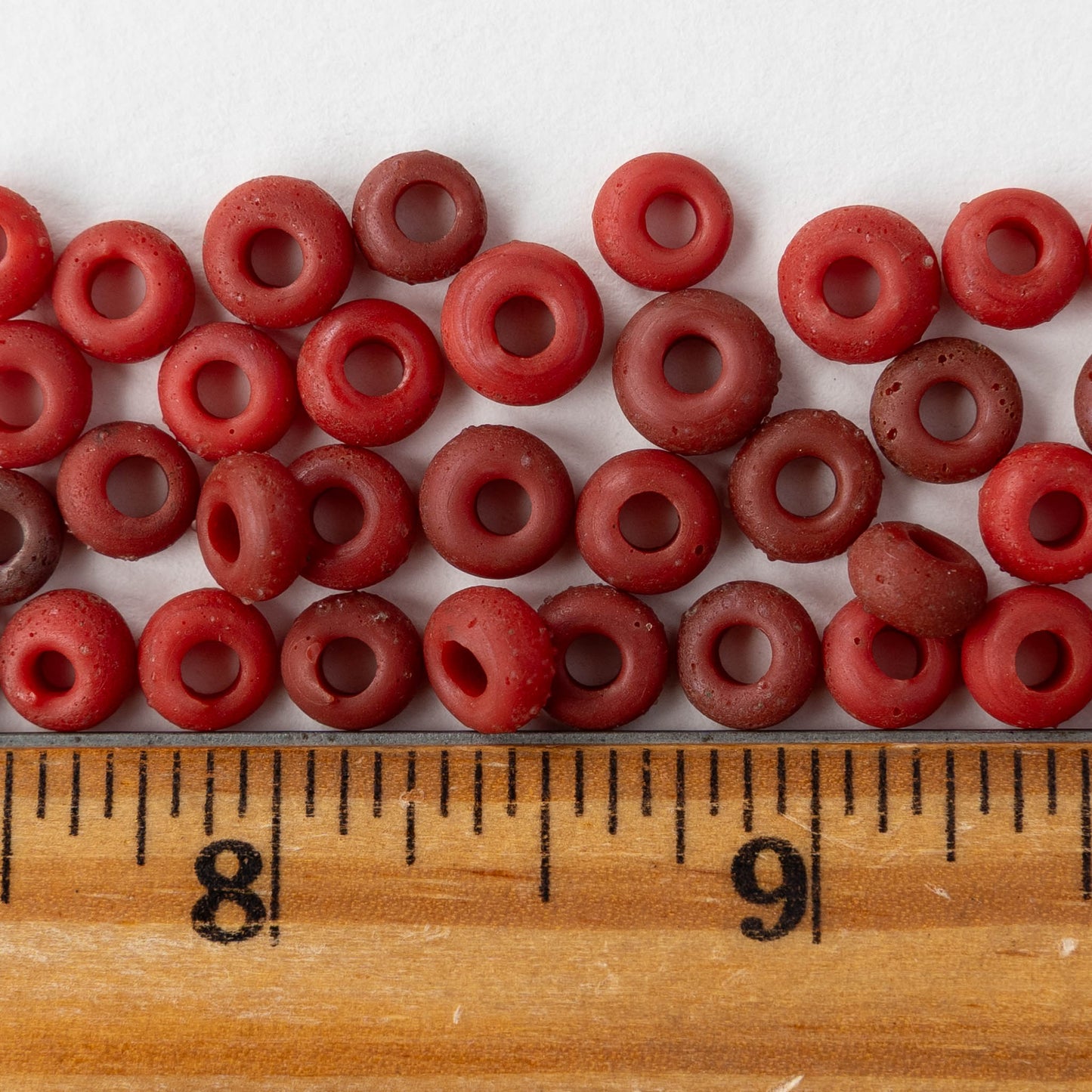 7x4mm Antique Java Donut Beads - Matte Red - Whole or Half Strand
