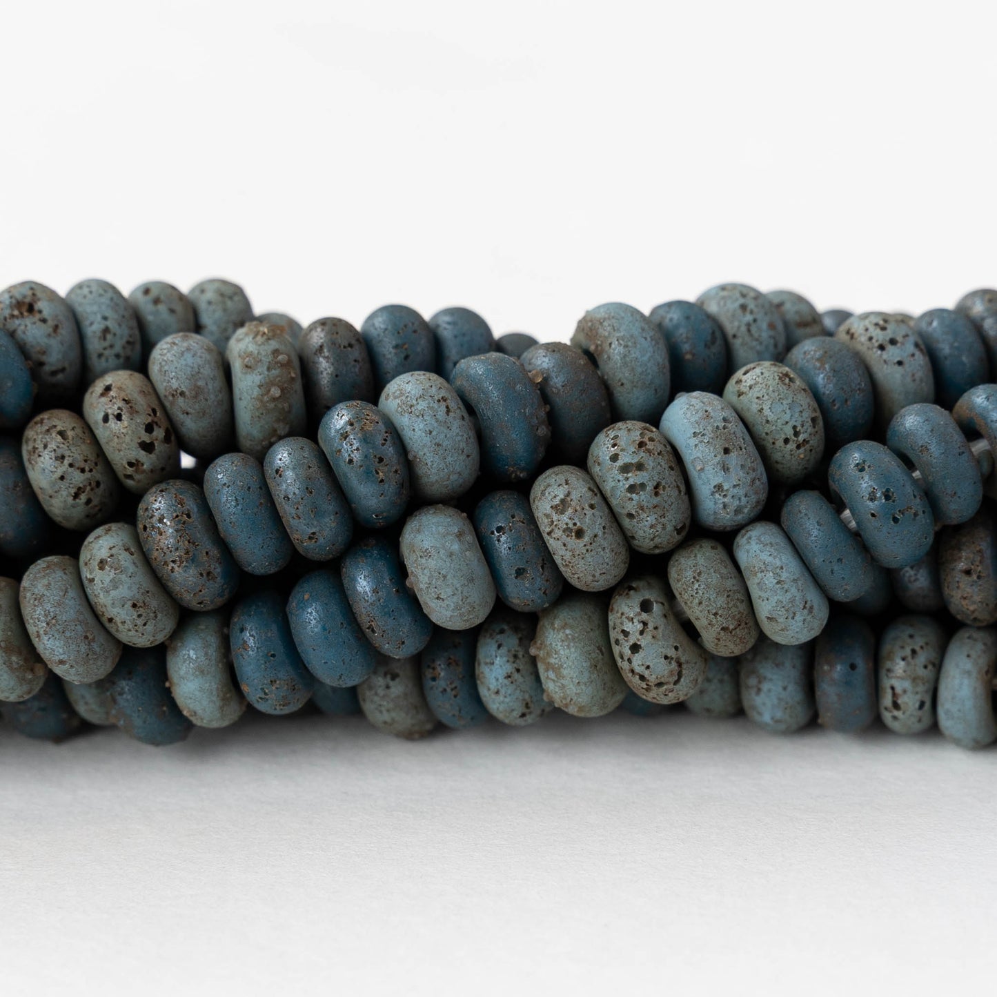 7x4mm Antique Java Donut Beads - Matte Teal - Whole or Half Strand