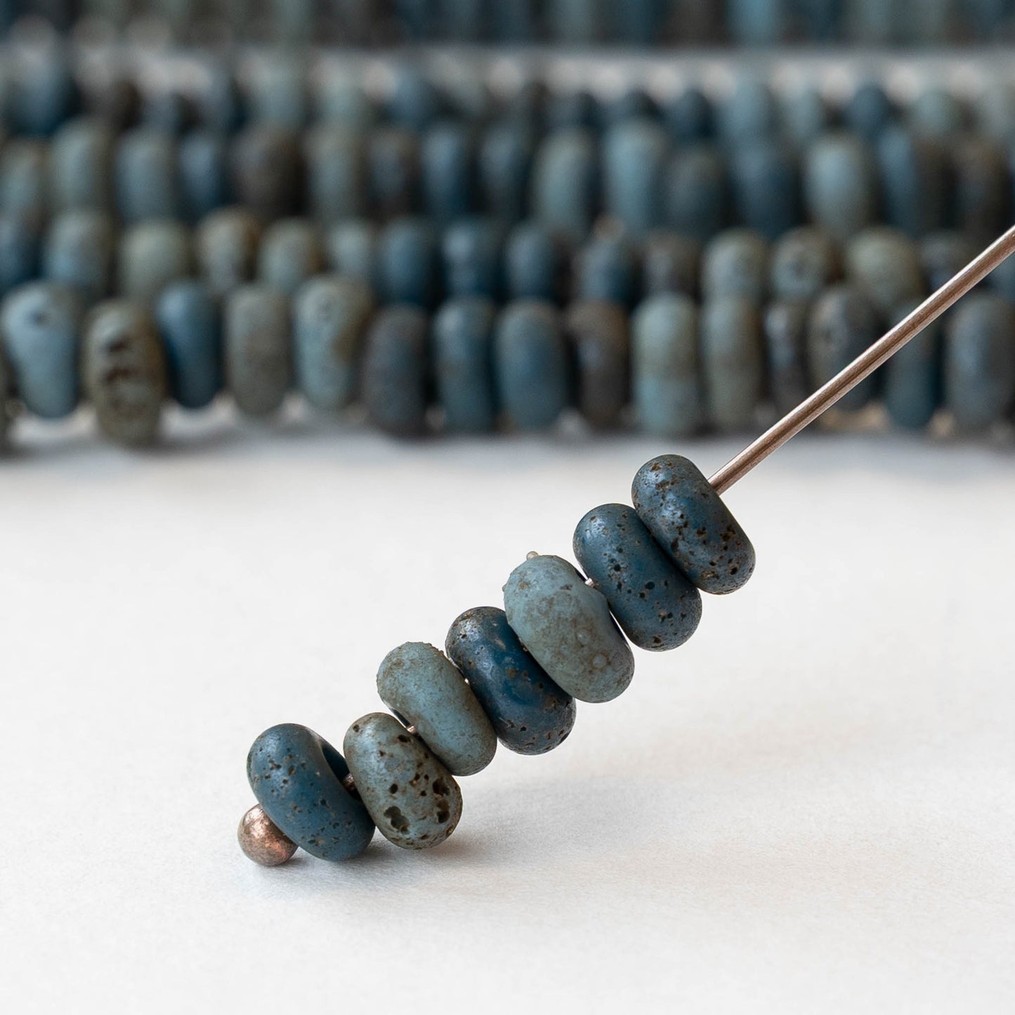 7x4mm Antique Java Donut Beads - Matte Teal - Whole or Half Strand