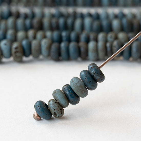 7x4mm Antique Java Donut Beads - Matte Teal - Whole or Half Strand