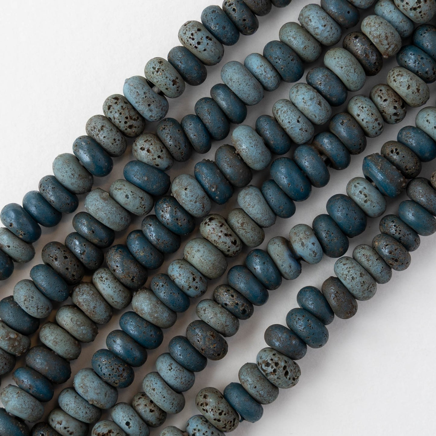 7x4mm Antique Java Donut Beads - Matte Teal - Whole or Half Strand