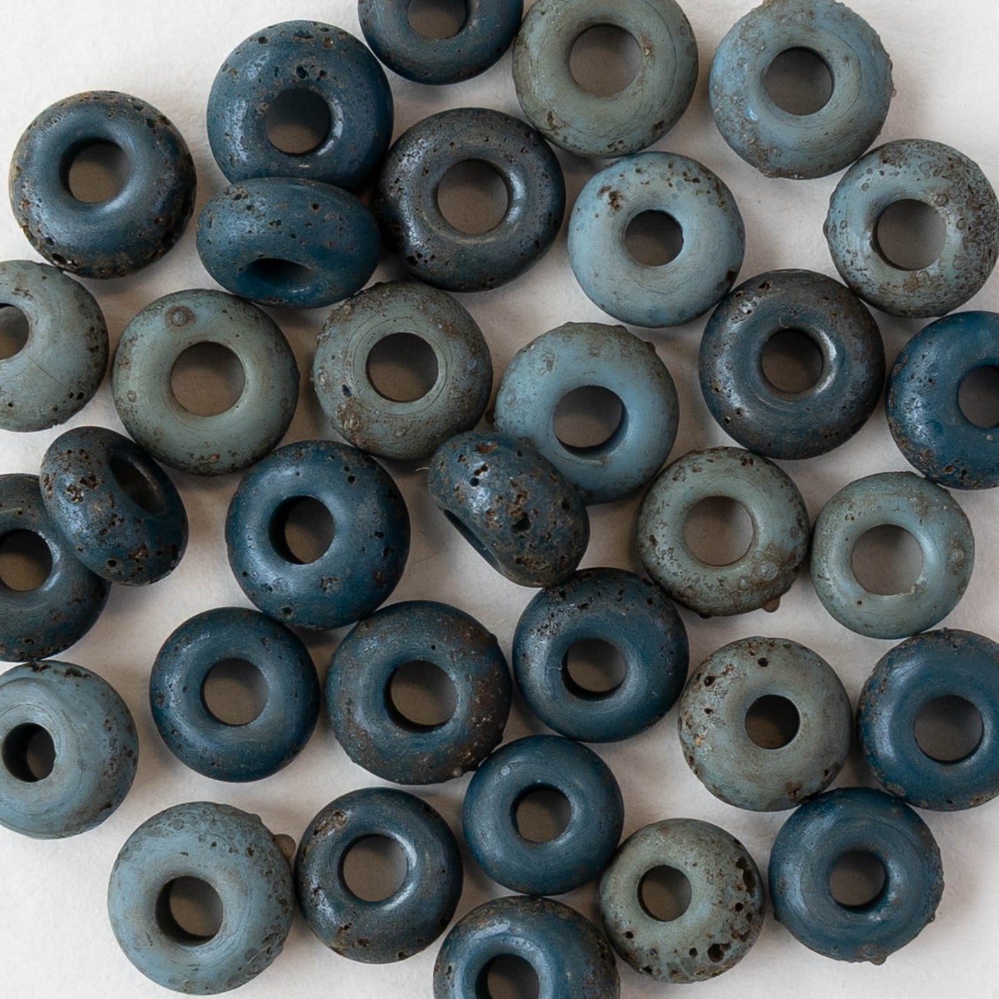 7x4mm Antique Java Donut Beads - Matte Teal - Whole or Half Strand